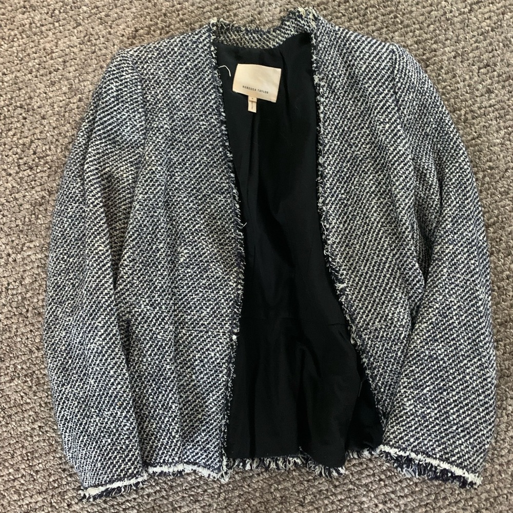 Rebecca Taylor tweed peplum jacket, blue and white, size 8
